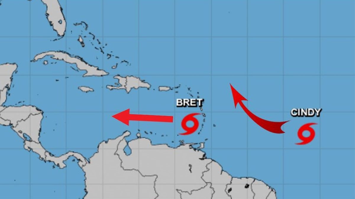 Tormentas tropicales Bret y Cindy en el Océano Atlántico: una pierde fuerza y la otra en formación