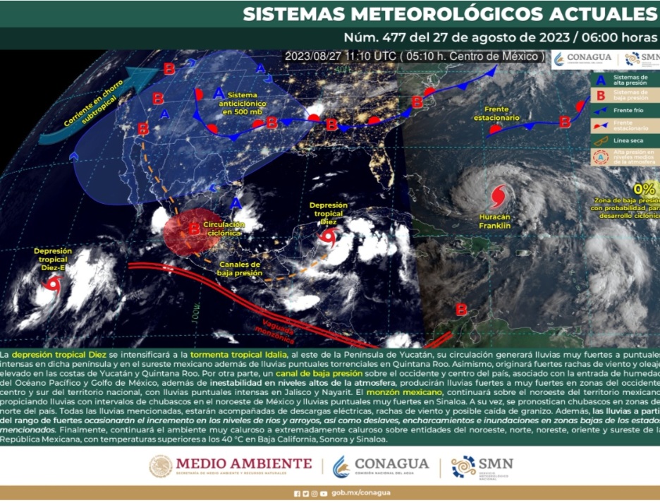 Depresión tropical Diez provocará intensas lluvias torrenciales en Yucatán