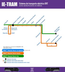 Mapa de los paraderos del IE-Tram.