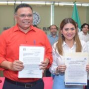 El exgobernador Rolando Zapata Bello y la diputada federal Kathia Bolio Pinelo, se registró en el Instituto Nacional Electoral (INE) de esta ciudad.