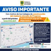 Por trabajos del viaducto elevado, Gobierno del Estado habilitará vía alterna para vehículos pesados que ingresen a Progreso