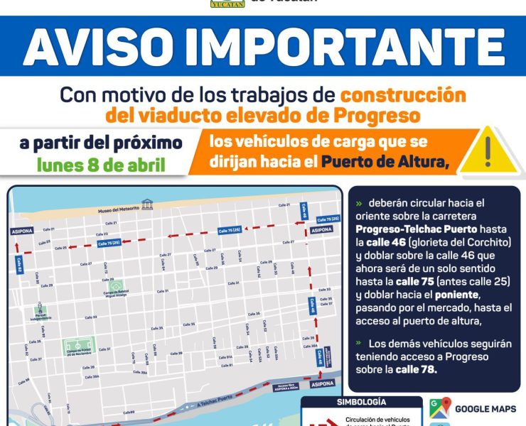 Por trabajos del viaducto elevado, Gobierno del Estado habilitará vía alterna para vehículos pesados que ingresen a Progreso