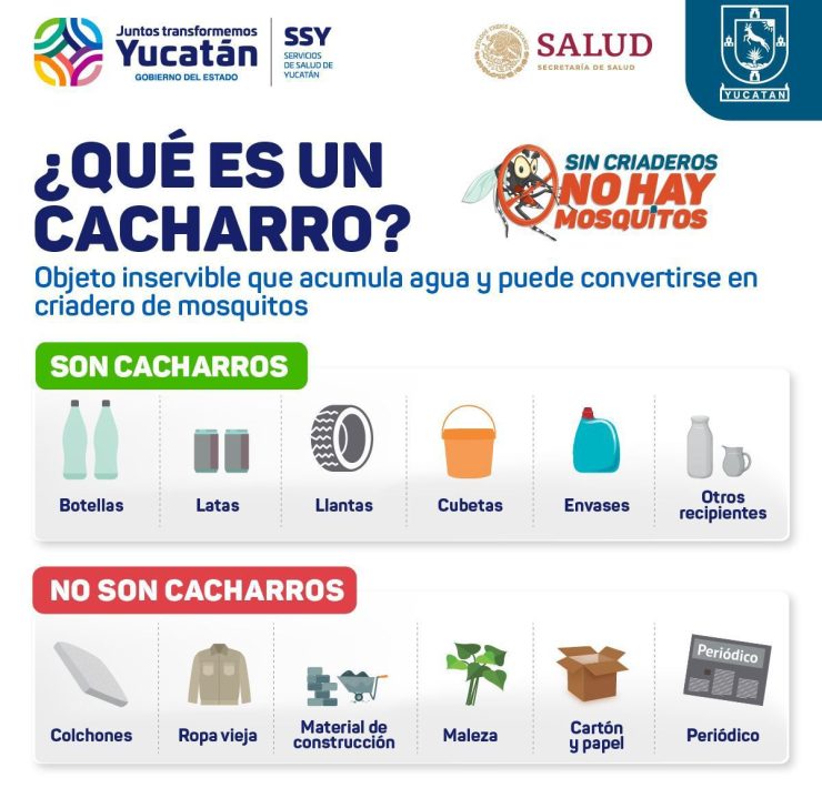 La dependencia estatal precisó que en una campaña de descacharrización es fundamental enfocarse en eliminar objetos que puedan acumular agua y convertirse en criaderos de mosquitos, los cuales son los transmisores de padecimientos como el dengue, zika y chikunguya.
