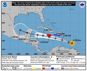 Beryl se convierte en huracán categoría 5, y esto lo cataloga como potencialmente catastrófico, por lo que se mantiene en estrecha vigilancia. 