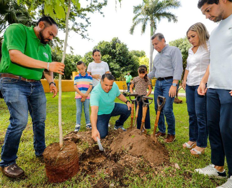Ruz Castro y Barrera Concha, junto a sus familias, plantaron tres árboles en la Hacienda Anikabil, con lo cual se superó la meta de 8,500 árboles plantados, ya que se registró la cifra de 9,284, es decir, 1,324 árboles más.