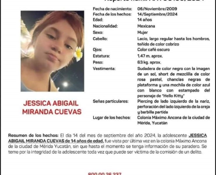 Jessica Abigail Miranda Cuevas hija de Influencer yucateco desaparece