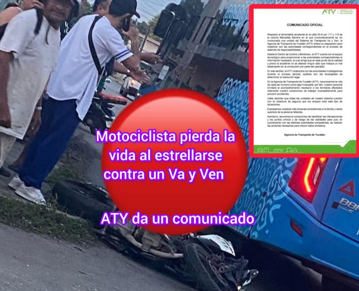 Motociclista pierde la vida al estrellarse contra un Va y Ven en Mérida