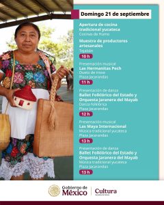 Programa de actividades de Yucatán en los Pinos, el domingo 21 de septiembre.