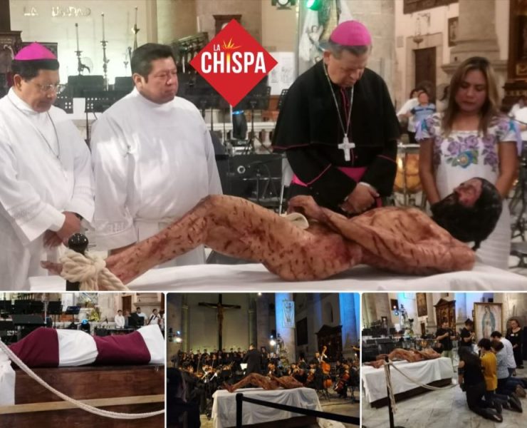 Miles de fieles llenan la Catedral de Mérida para ver la impactante escultura hiperrealista del "Hijo del Hombre"