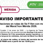 ATY informa de los ajustes operativos del Va y Ven derivado del Marat´hon Mérida 2026