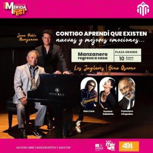 Alex Lora, Susana Zabaleta y Francisco Céspedes rinden homenaje al legado de Armando Manzanero con el concierto Manzanero regresa a casa, como parte del Mérida Fest, celebrando los 484 años de la ciudad.