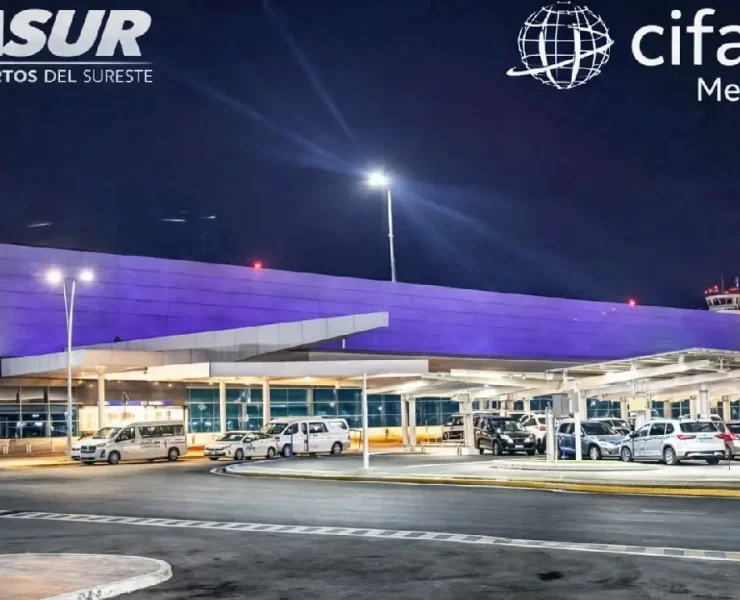Aeropuerto Internacional de Mérida se ilumina de morado para reconocer a las mujeres
