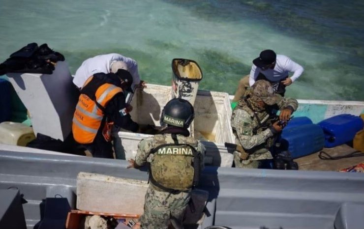 Marina captura pescadores furtivos con caracol rosado en costas yucatecas