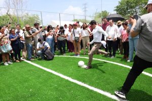 Rommel Pacheco durante la entrega de canchas en Yucatán, destacando el impulso al deporte y la transformación de espacios públicos que forman parte del Mundial Social 2026.