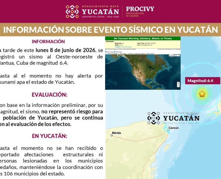 Sismo fuerte aguas del Mar Caribe frente a Cuba y se siente en Yucatán