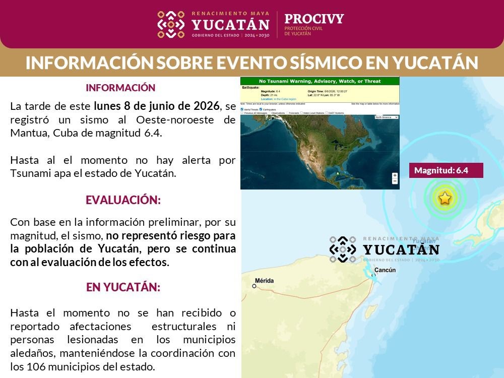 Sismo fuerte aguas del Mar Caribe frente a Cuba y se siente en Yucatán