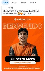La Universidad Anáhuac Mayab anunció que Gilberto Mora iniciará en línea la Licenciatura en Administración de Empresas, combinando su formación académica con su carrera como futbolista profesional.