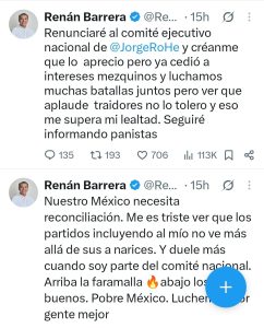 Renán Barrera anunció su salida del Comité Ejecutivo Nacional del PAN, pero aseguró que continuará firme dentro del partido.