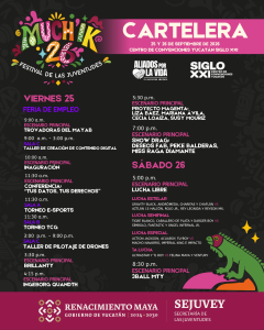 El programa de Much’Ik 2026 reúne actividades de música, cultura, entretenimiento, deporte, tecnología, emprendimiento y empleo para las juventudes de Yucatán.