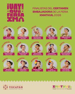 Lista oficial de las 15 finalistas que competirán por la corona de la Embajadora Feria Xmatkuil 2026, representando a distintos municipios de Yucatán.