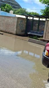 Padres de familia denuncian calles inundadas y baches ocultos frente a la primaria Tuumben K'iin y el preescolar Mejen Puksi'ik'al, en la colonia El Roble Agrícola, donde solicitan la construcción de pozos pluviales para prevenir accidentes.